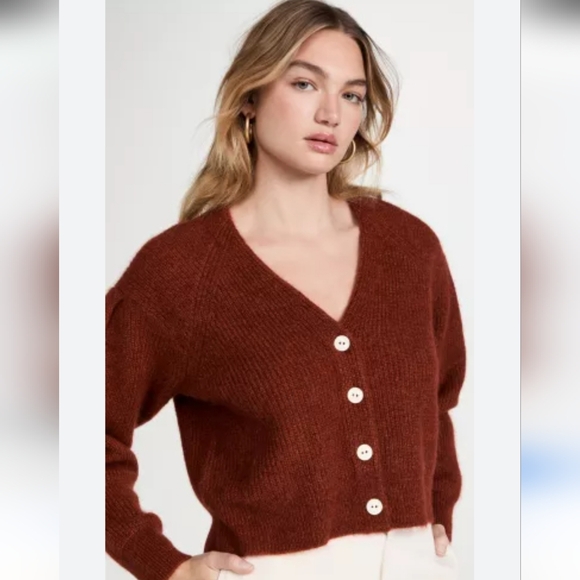 Rag & Bone Liana Merino Wool BlendDeep Rust Cardigan Sz XL